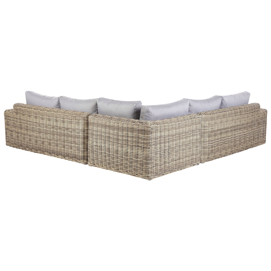 Narożnik ogrodowy z otomaną dla 6 osób PALERMO Modułowy Technorattan Jasnobrązowy