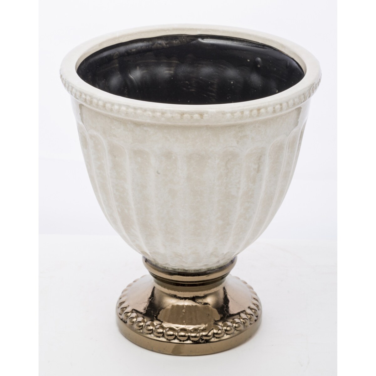 Osłonka kamionkowa kremowo-złota 23,5x21x21 cm na podstawce IRMINA