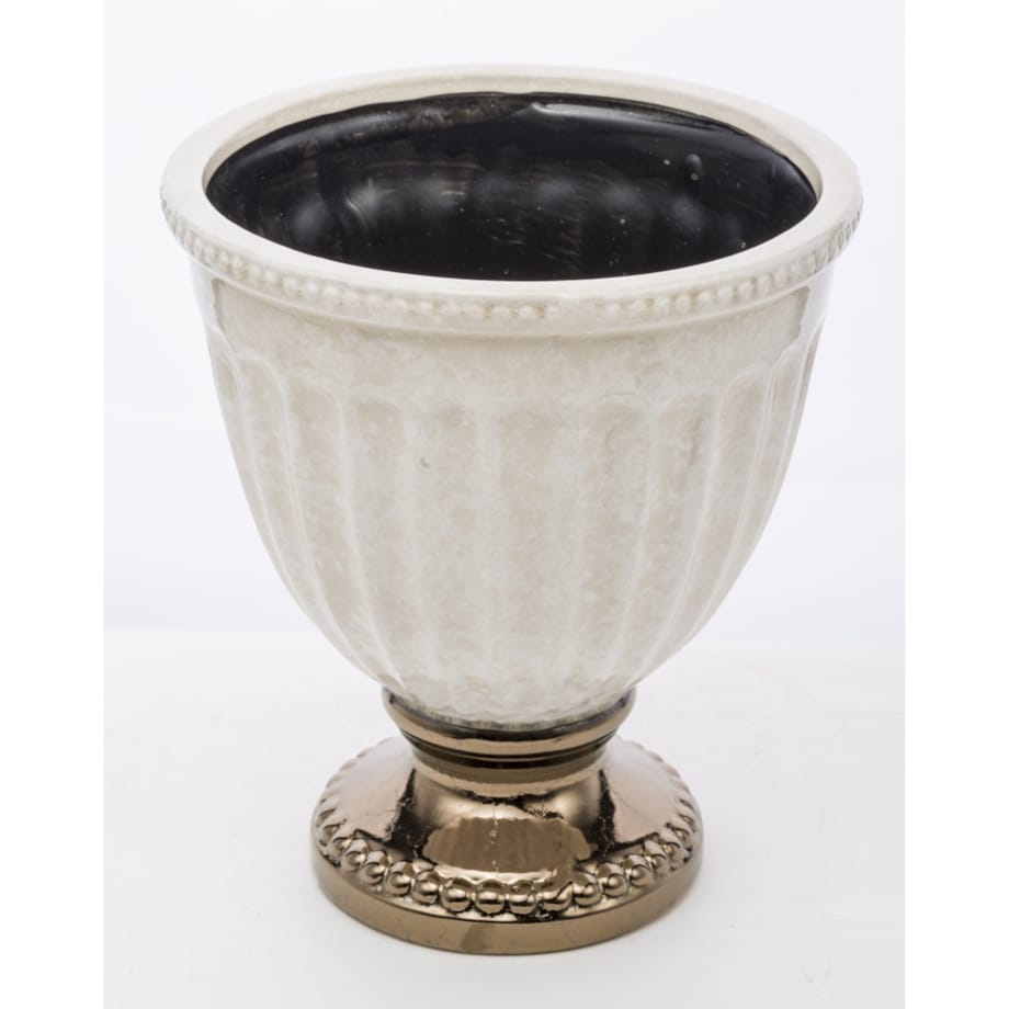 Osłonka kamionkowa kremowo-złota 23,5x21x21 cm na podstawce IRMINA