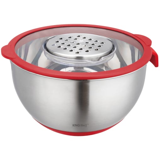 Miska kuchenna wielofunkcyjna z funkcją tarki do warzyw 24cm 5L 5 ele KINGHOFF czerwona