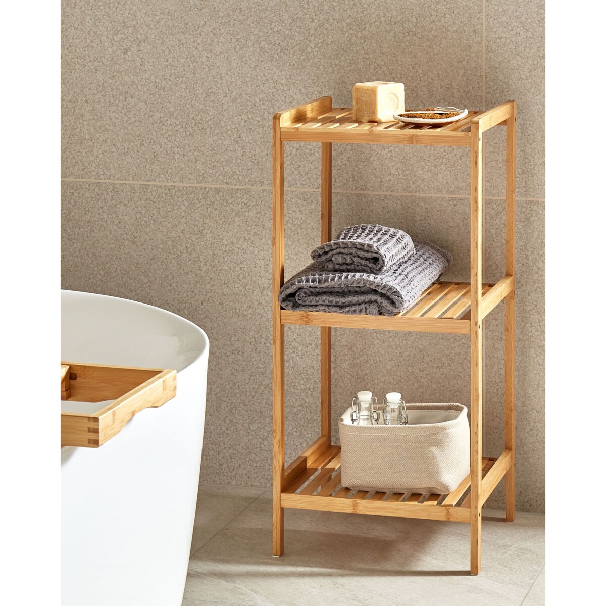 Regał łazienkowy bambusowy jasne drewno BAXLEY