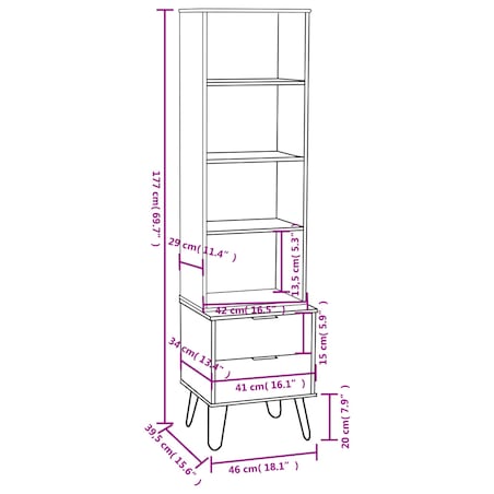 vidaXL Regał na książki New York, szary, lite drewno sosnowe