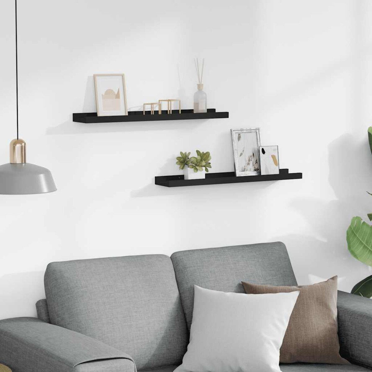 vidaXL Półki ścienne na zdjęcia, 2 szt., czarne, 60x9x3 cm, MDF