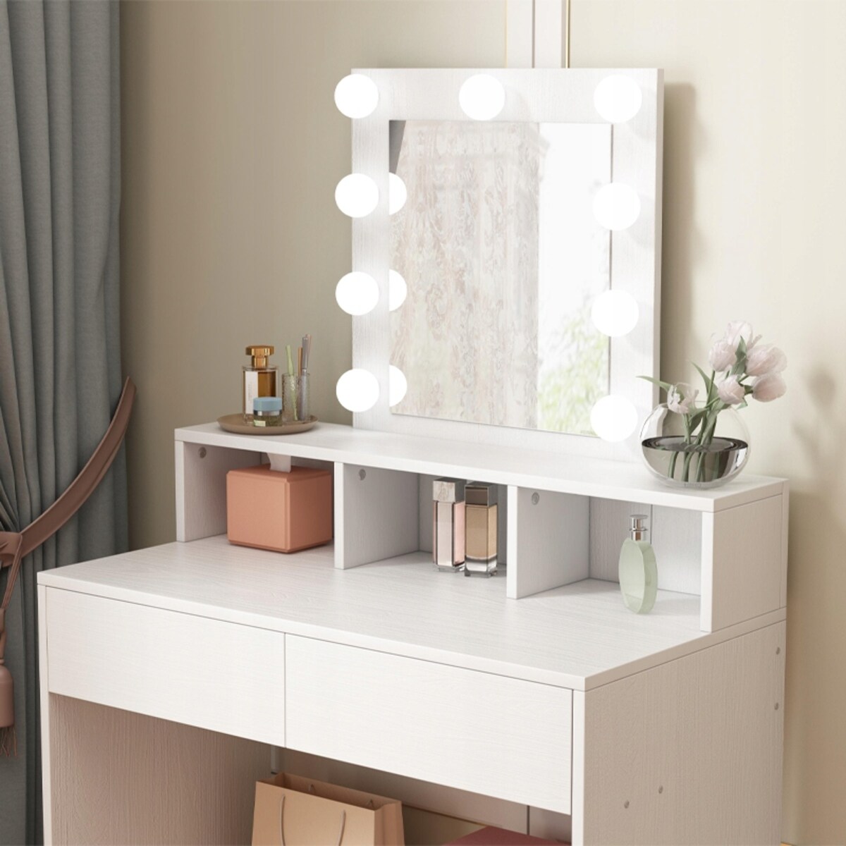 TOALETKA Z LUSTREM LED DO MAKIJAŻU WIZAŻU KOSMETYCZNA NOWOCZESNA LOFT 80 CM