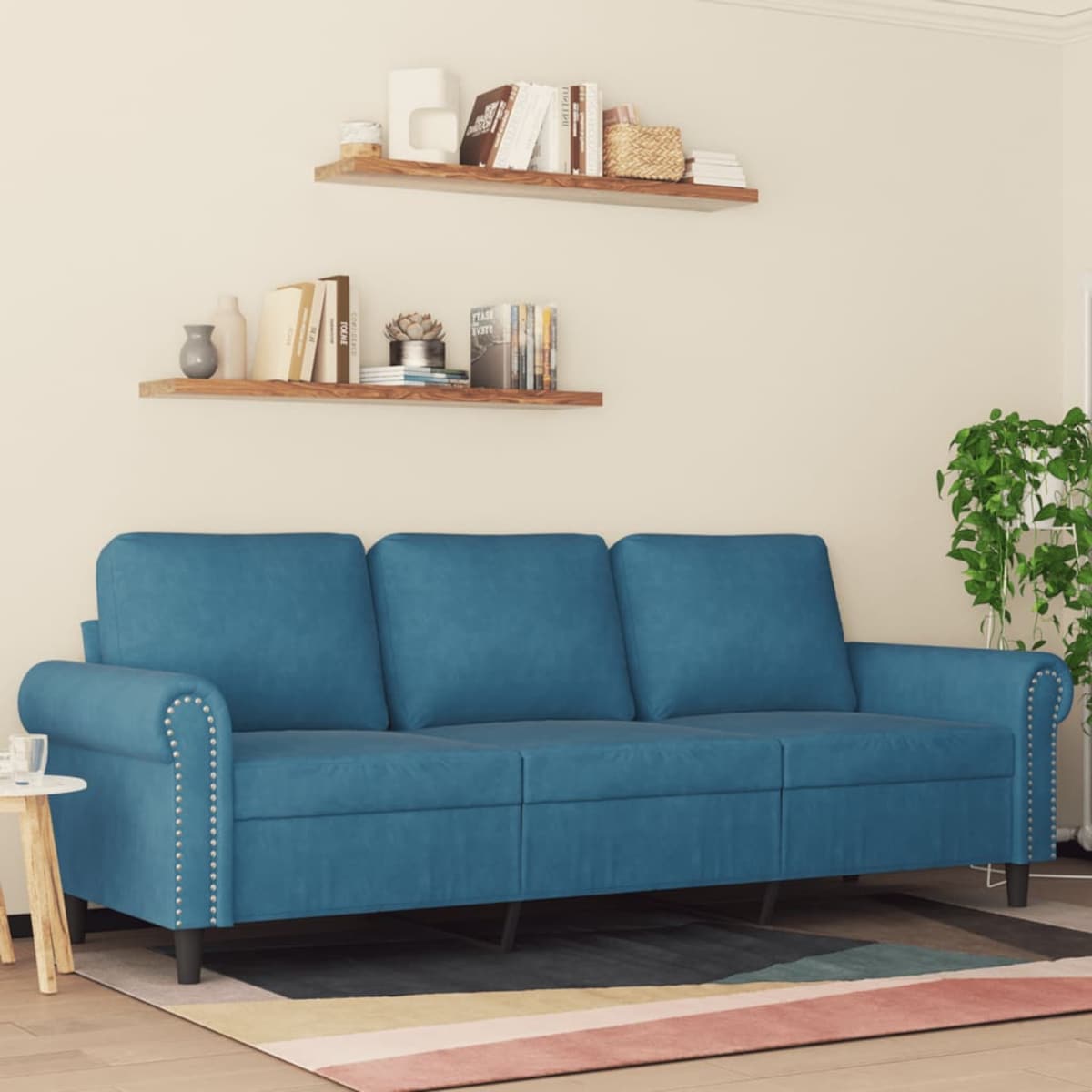 vidaXL Sofa 3-osobowa, niebieski, 180 cm, tapicerowana aksamitem