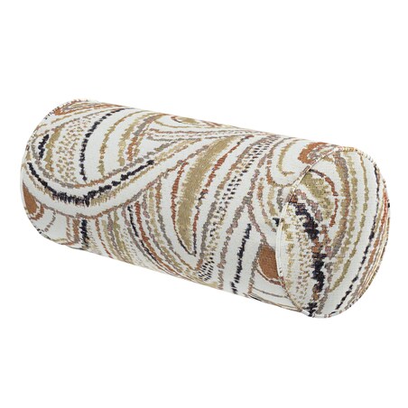 Poduszka wałek prosty, oliwkowo-pomarańczowe łuki na kremowym tle, Ø16 x 40 cm, Cosy Home