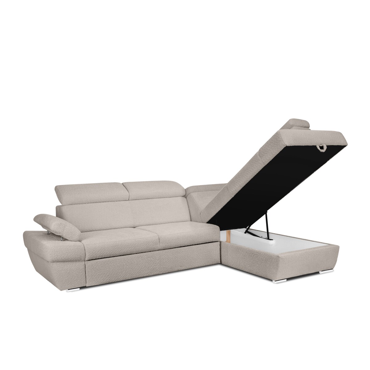 KONSIMO RATLO Narożnik rozkładany jagnięcy z pojemnikiem na pościel, jasny beż, prawy