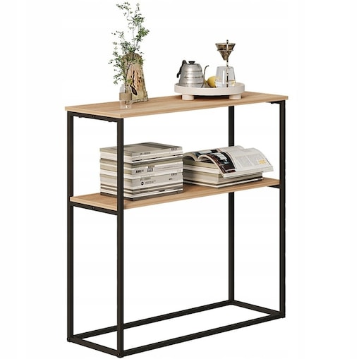 STOLIK BOCZNY KONSOLA JASNY BRĄZ DO PRZEDPOKOJU PÓŁKA PROSTOKĄTNA WYSOKA 90 cm