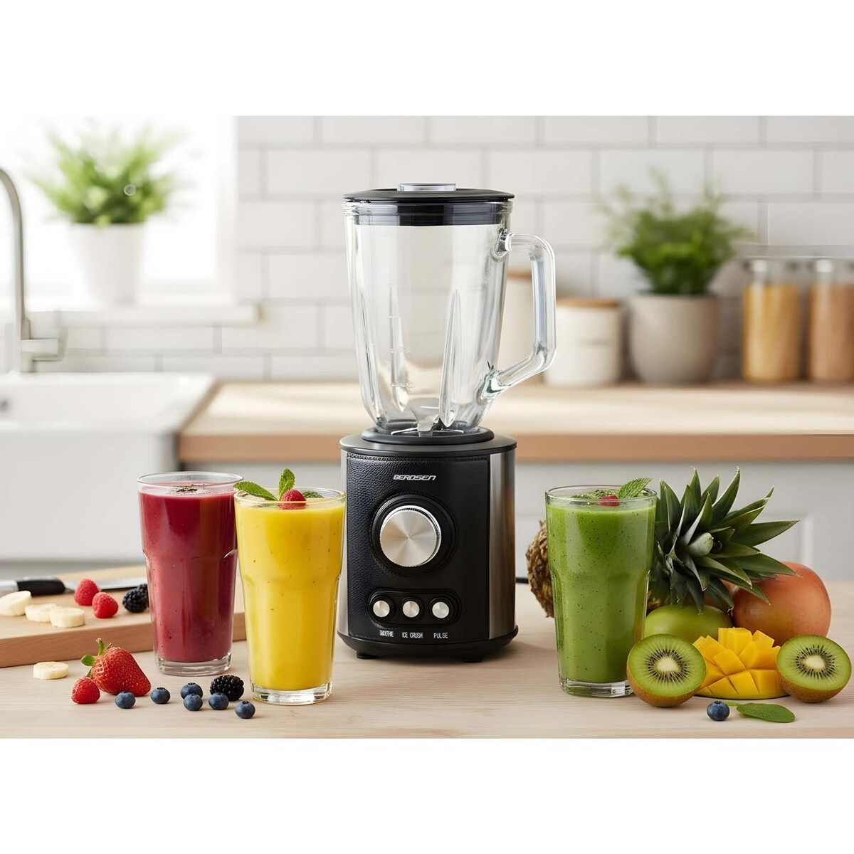 Duży blender kielichowy szklany Berdsen 800w czarny 1,5l
