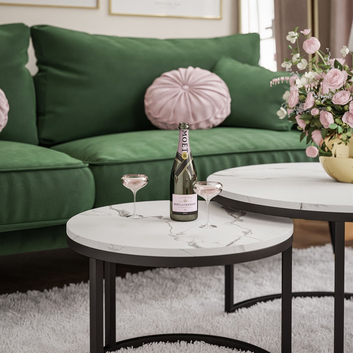 Stolik kawowy CORRIE 2w1 czarny biały marmur