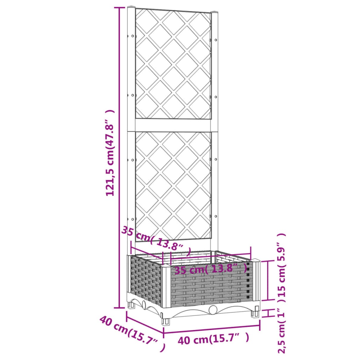 vidaXL Donica ogrodowa z kratką, biała, 40x40x121,5 cm, PP
