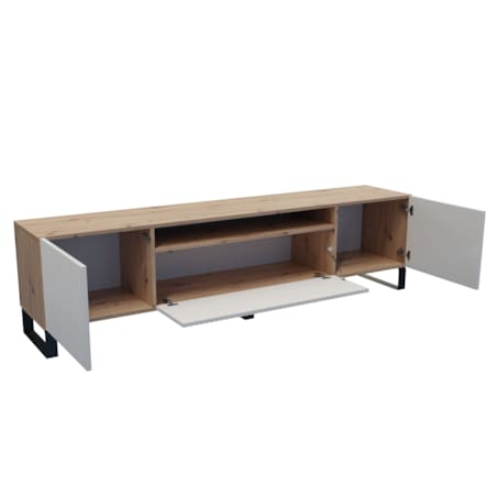 Szafka RTV MARCO na metalowych nogach, frezowane fronty-biała-artisan