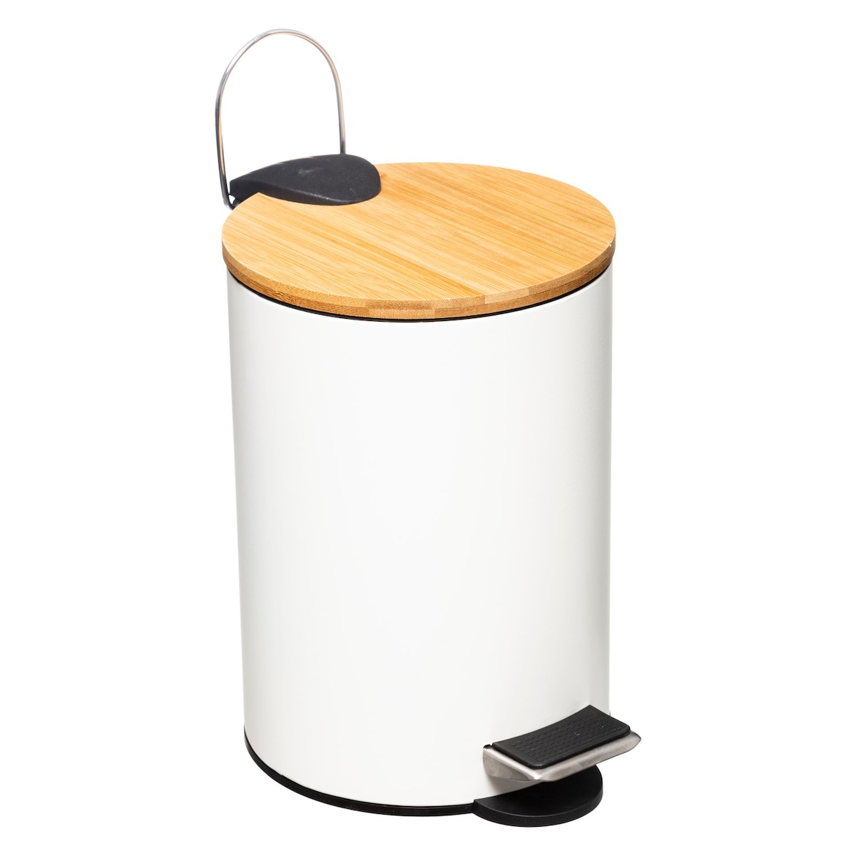 Kosz łazienkowy na śmieci z bambusową pokrywą MODERN, 3 l, kolor biały