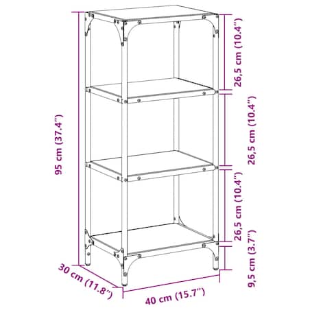 vidaXL Regał z przezroczystymi, szklanymi półkami, 40x30x95 cm, stal