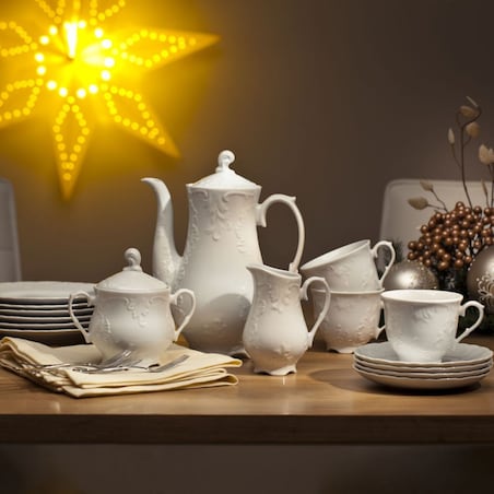 Zestaw obiadowo-kawowy dla 12 osób 131 el. Rococo Maria białe 0001