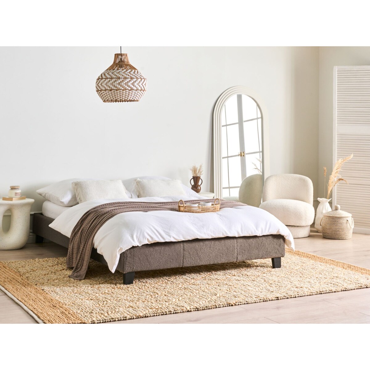 Łóżko bez zagłówka Boucle ROANNE 140 x 200 cm Beżowoszary