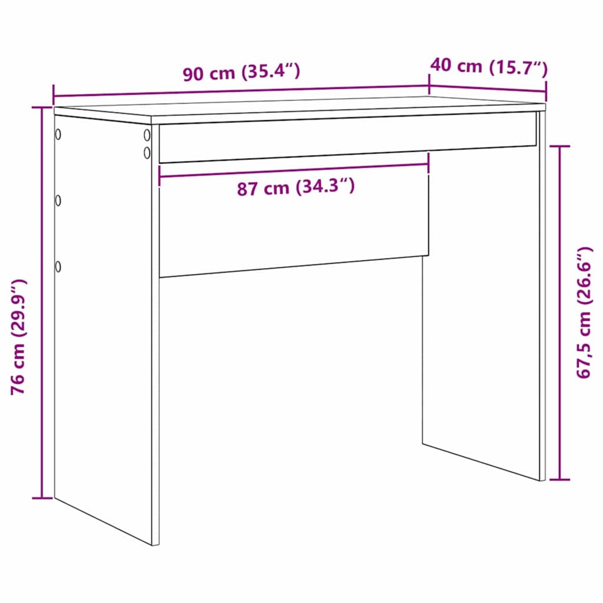 vidaXL Biurko Biały 90 x 40 x 76 cm Materiał drewnopochodny