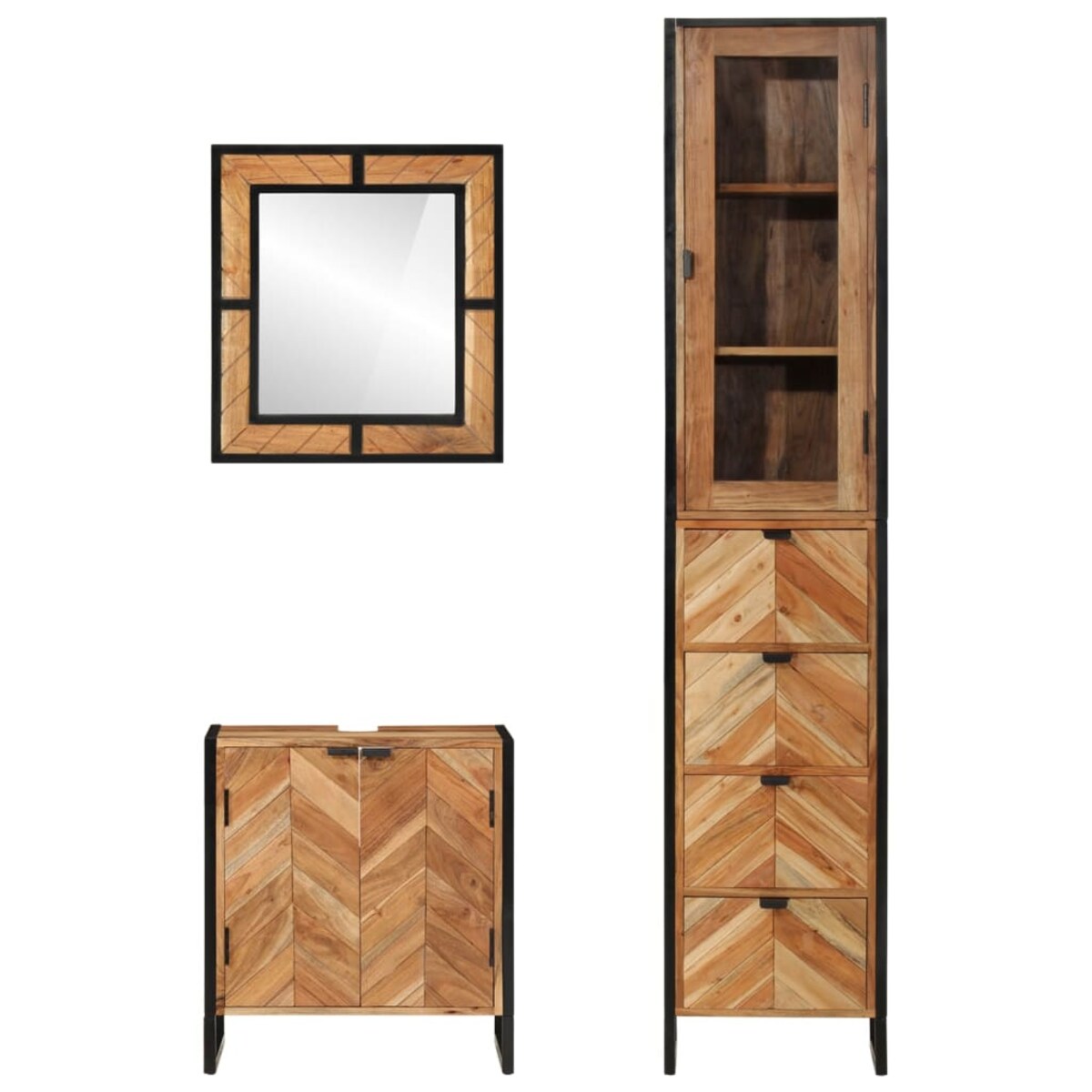 vidaXL 3-cz. zestaw mebli łazienkowych, żelazo i drewno akacjowe