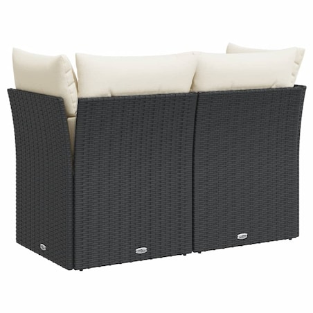 vidaXL Sofa ogrodowa z poduszkami, 2-osobowa, czarna, polirattan