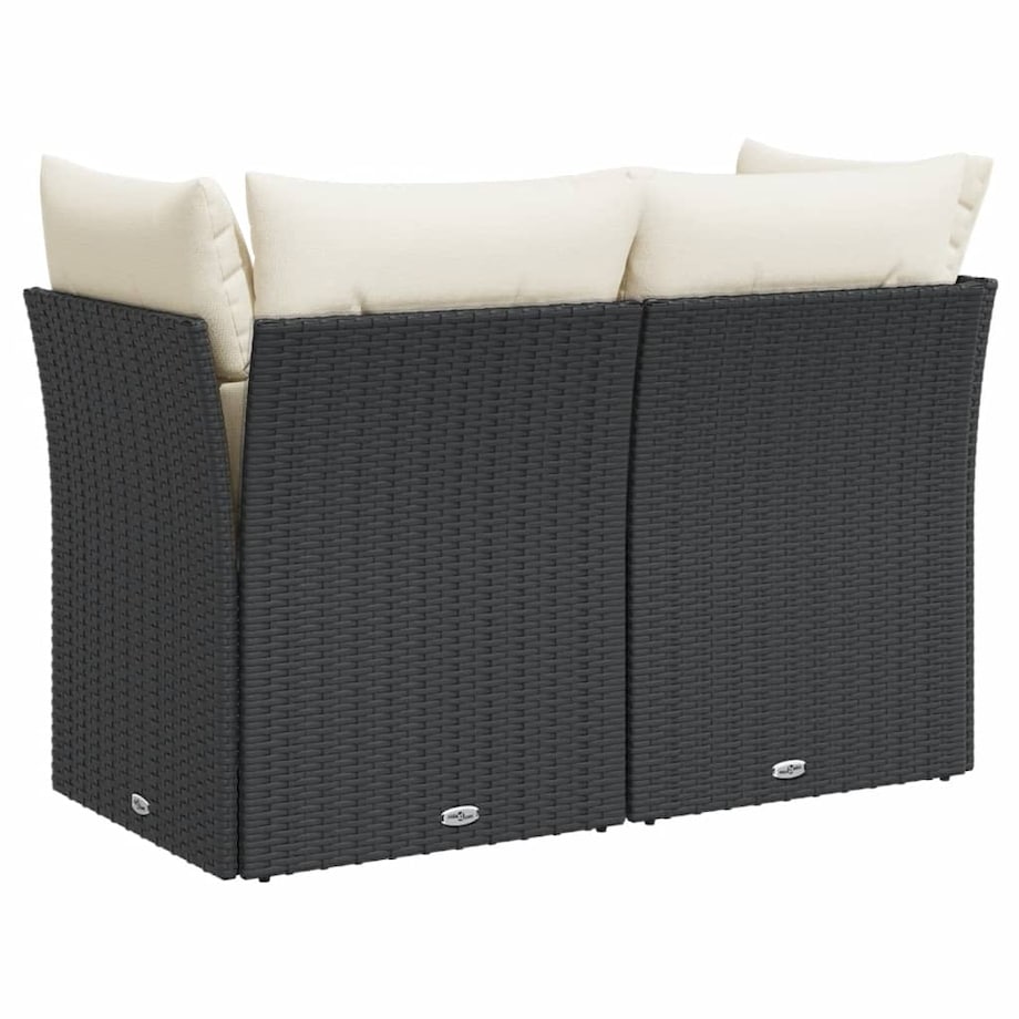 vidaXL Sofa ogrodowa z poduszkami, 2-osobowa, czarna, polirattan
