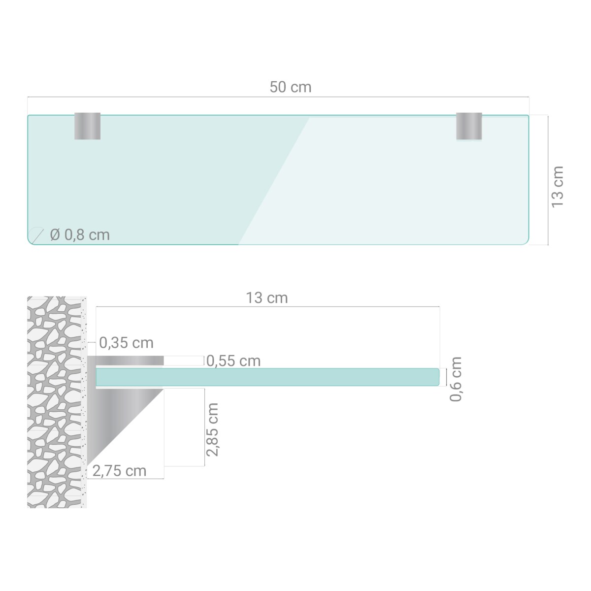 Szklana półka do kuchni - przezroczysta - 50x13 cm