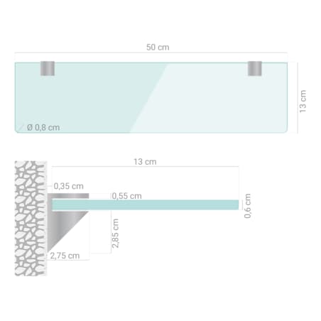 Szklana półka do kuchni - przezroczysta - 50x13 cm