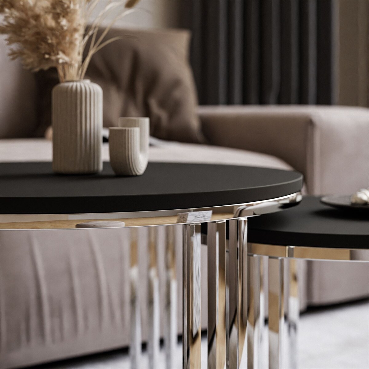 Stolik kawowy LORI 2w1 chrom czarny mat