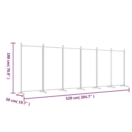 vidaXL Parawan 6-panelowy, biały, 520x180 cm, tkanina
