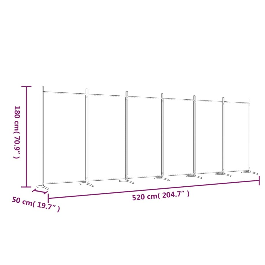 vidaXL Parawan 6-panelowy, biały, 520x180 cm, tkanina