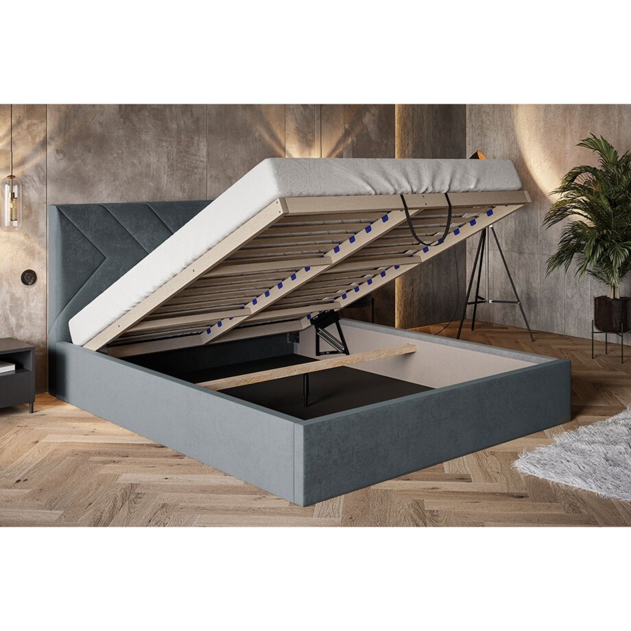 Łóżko tapicerowane 140x200 OLDO 1 z pojemnikiem, tkanina hydrofobowa- szare