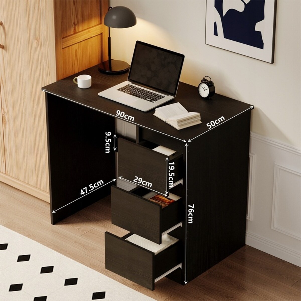 Biurko komputerowe czarne nowoczesne szufladami loft