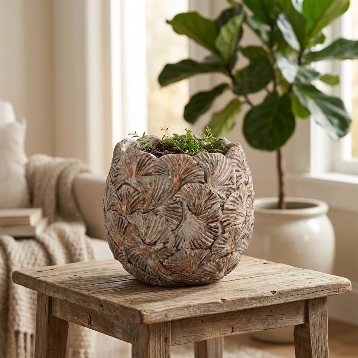 OSŁONKA NA DONICZKĘ NA BALKON TARAS KWIATY 15cm BONSAI LOFT BOHO BETONOWA