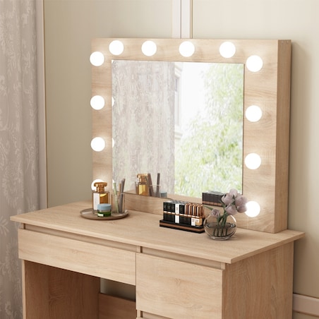 Toaletka z lustrem 4 szuflady brązowa led