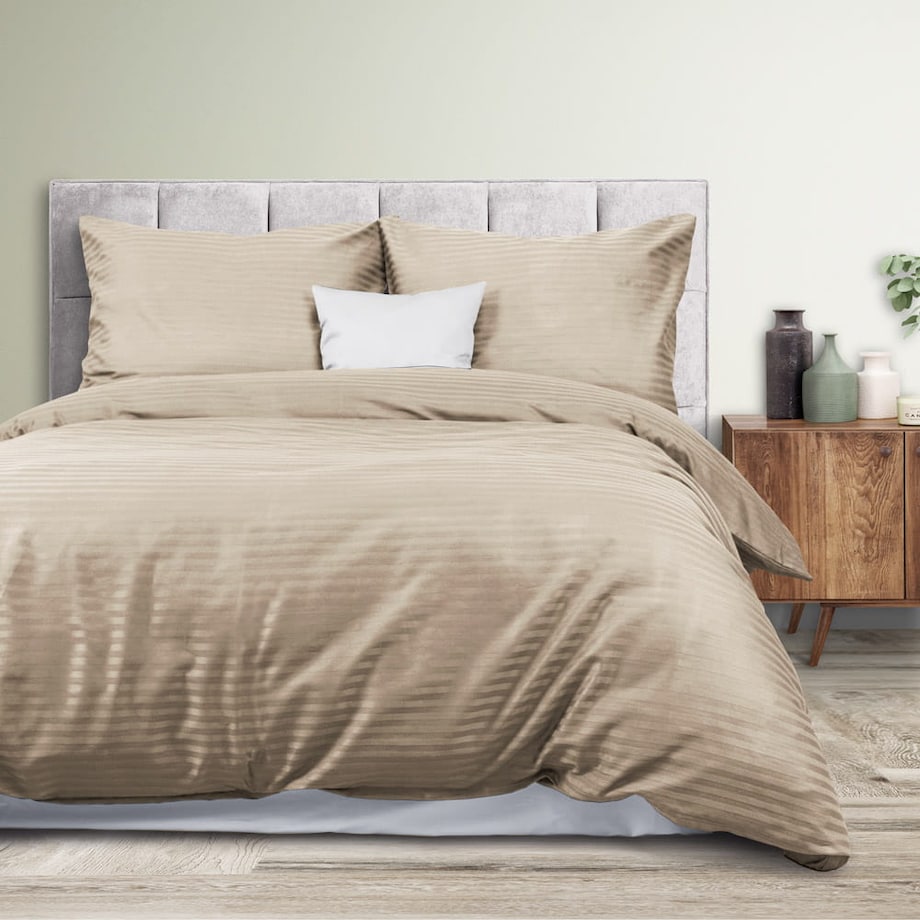 Pościel satyna bawełniana 180x200 Exclusive Cizgili kolor jasny beż