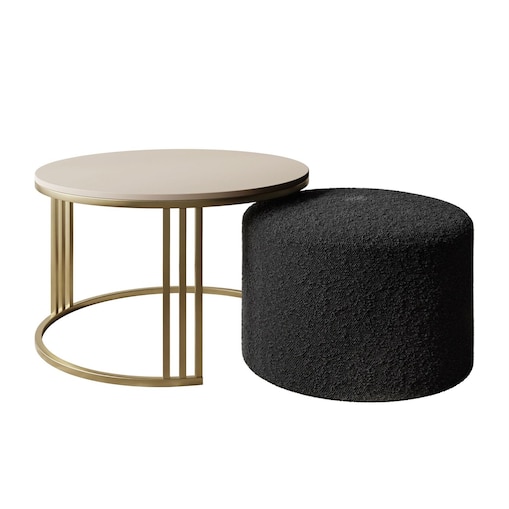 Stolik kawowy z pufą LORI MAT złoto szczotkowane, kaszmir mat / Coral 60