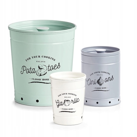 Pojemnik Pudełko Puszka Box na Czosnek metalowy Pokrywką Zeller Biały