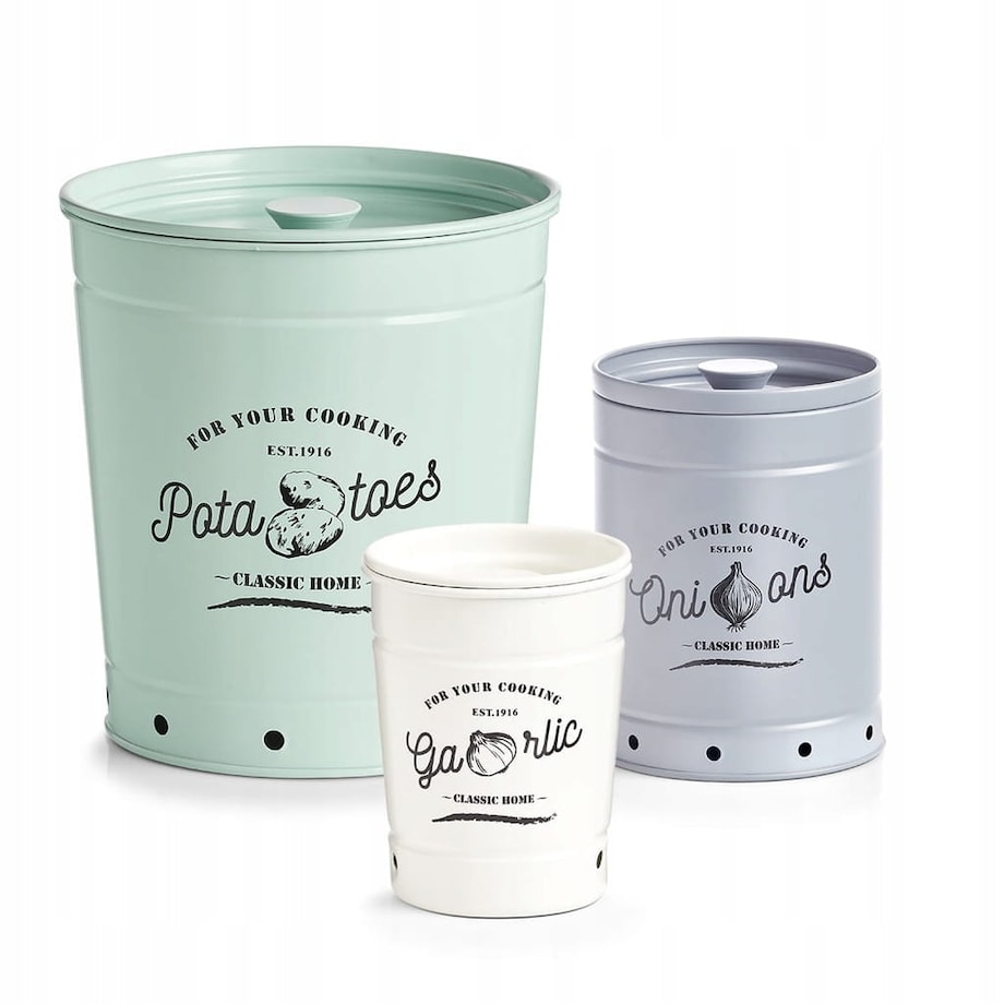 Pojemnik Pudełko Puszka Box na Czosnek metalowy Pokrywką Zeller Biały