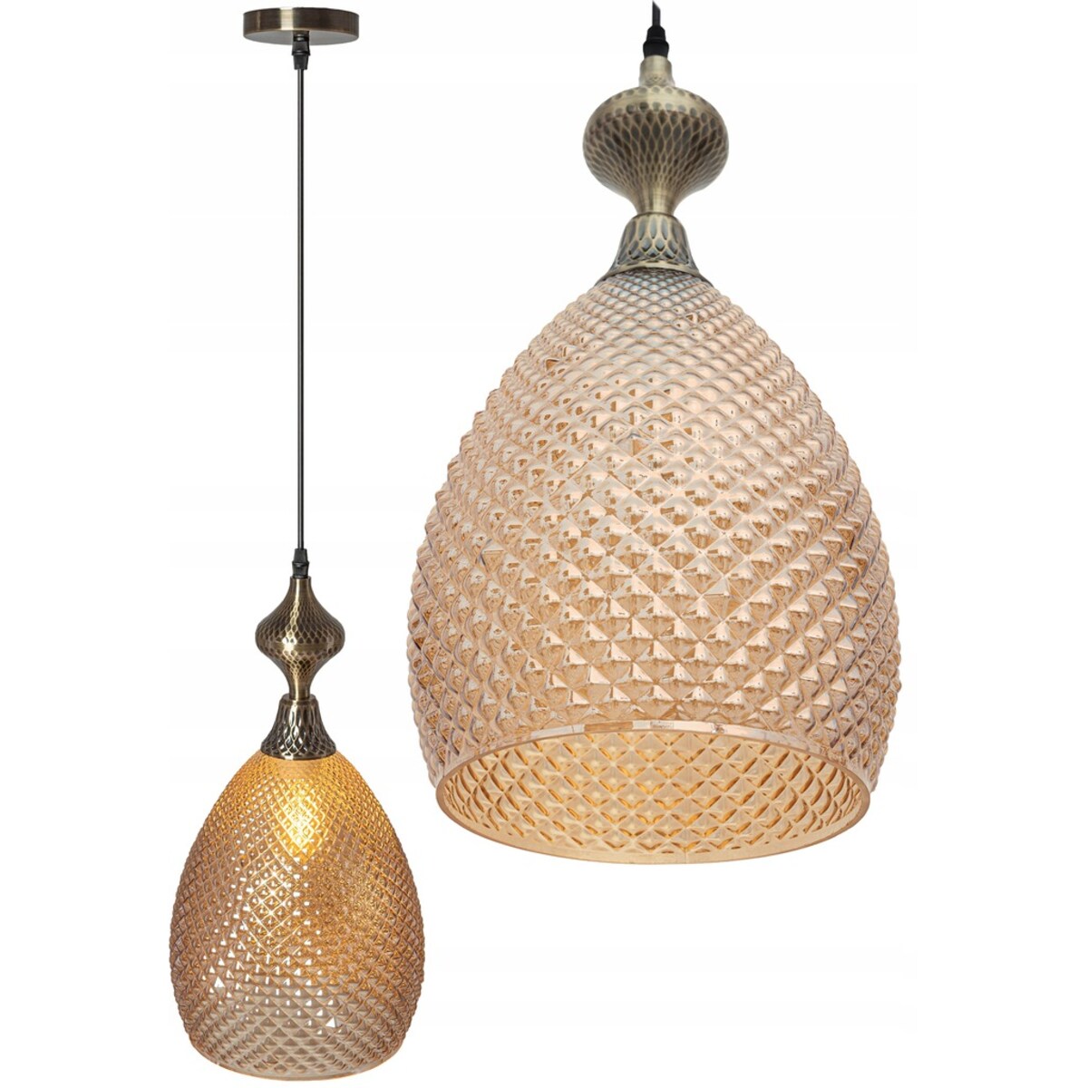 Lampa Sufitowa Wisząca Szklana Amber Bursztynowa