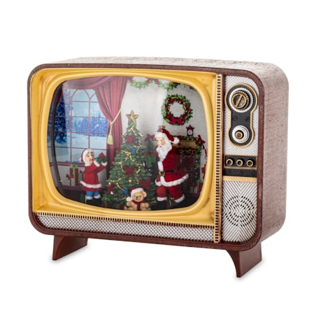 Dekoracja świąteczna - Telewizor z Mikołajem i choinką 17x21x12 cm LED i pozytywką
