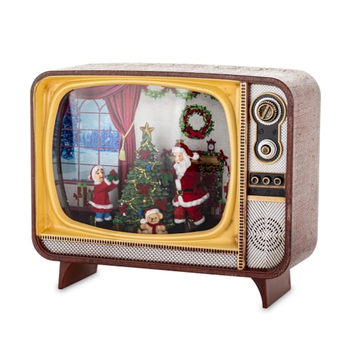Dekoracja świąteczna - Telewizor z Mikołajem i choinką 17x21x12 cm LED i pozytywką