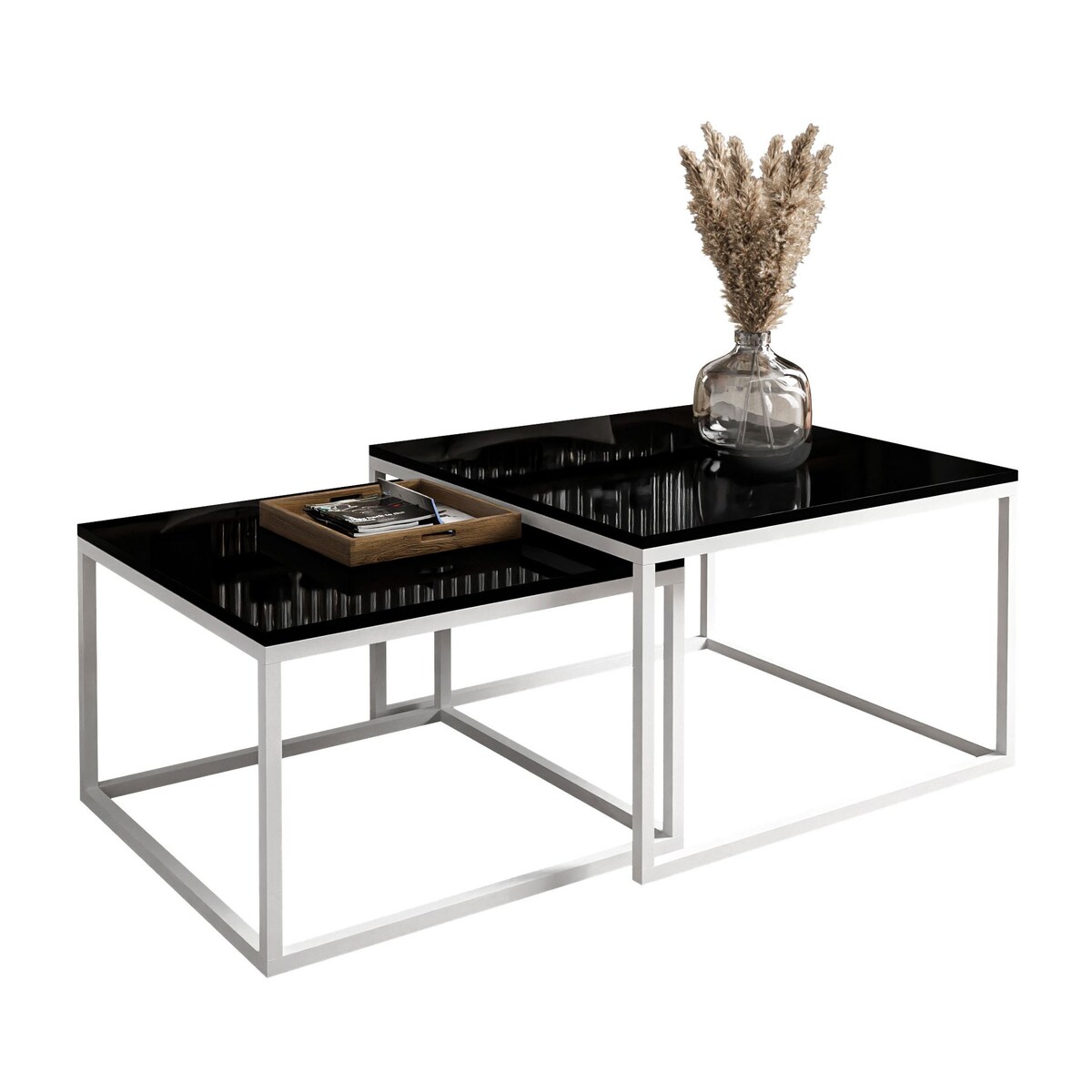 Stolik kawowy ława YOSHI 2w1 biały czarny połysk 40/46 cm