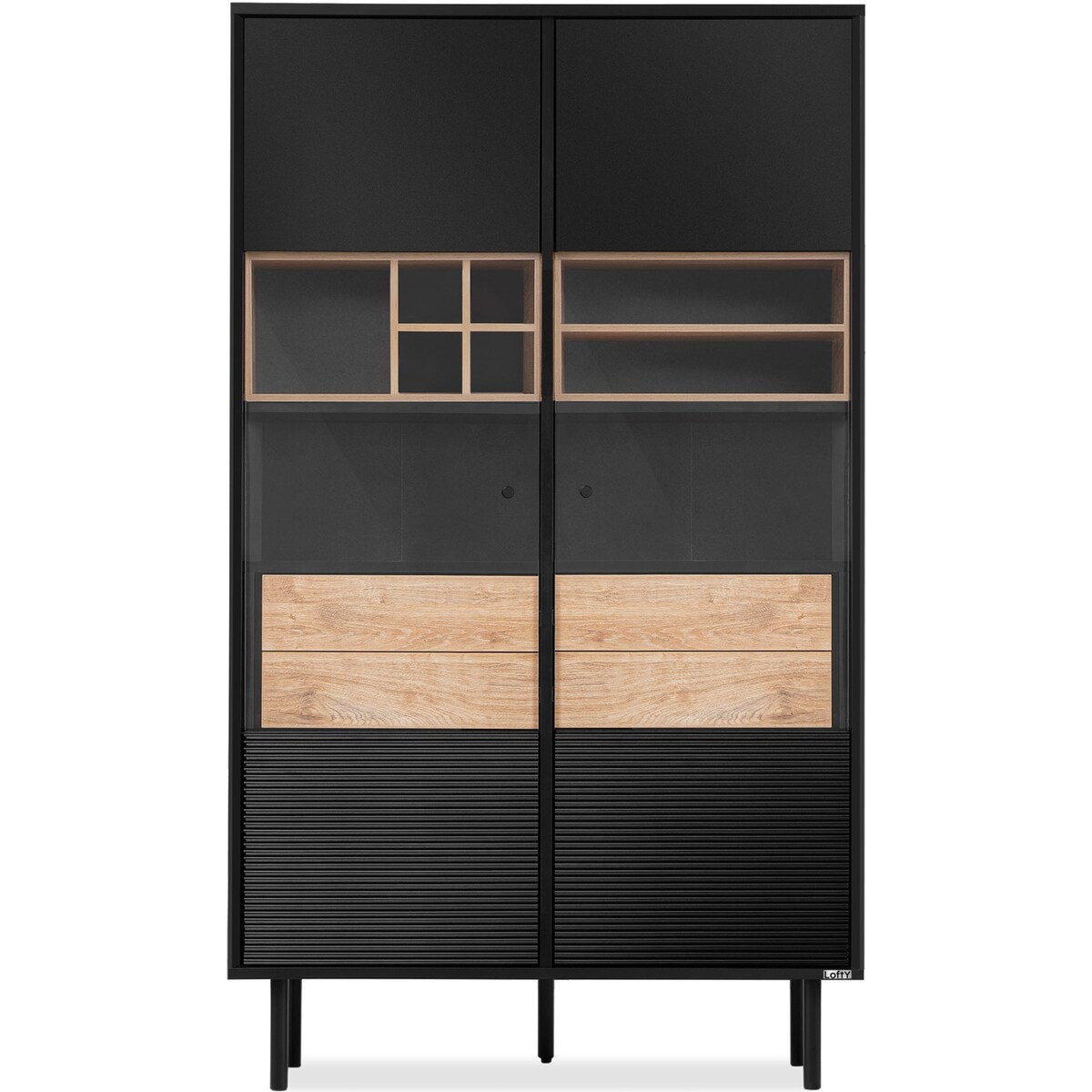 KONSIMO LOFTY Loftowa dwudrzwiowa witryna na drewnianych nogach