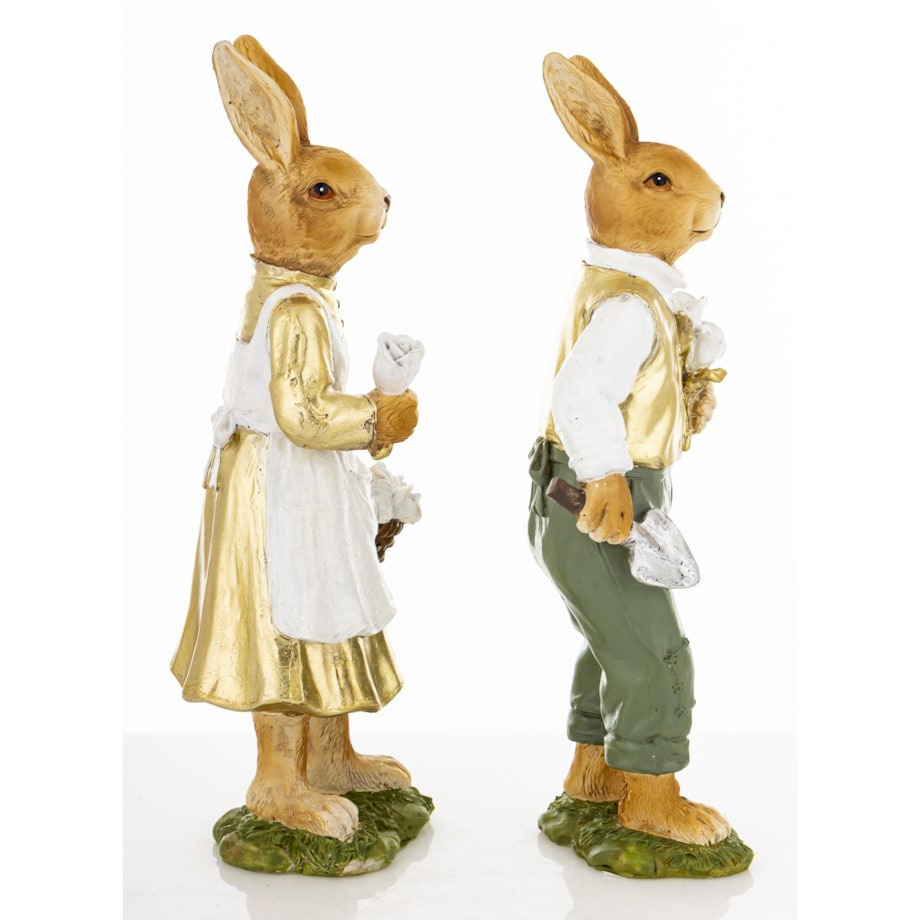 Dekoracja - para królików 21,5x7,5x6 i 22x10x7 cm FRODO-3 z koszem białych róż