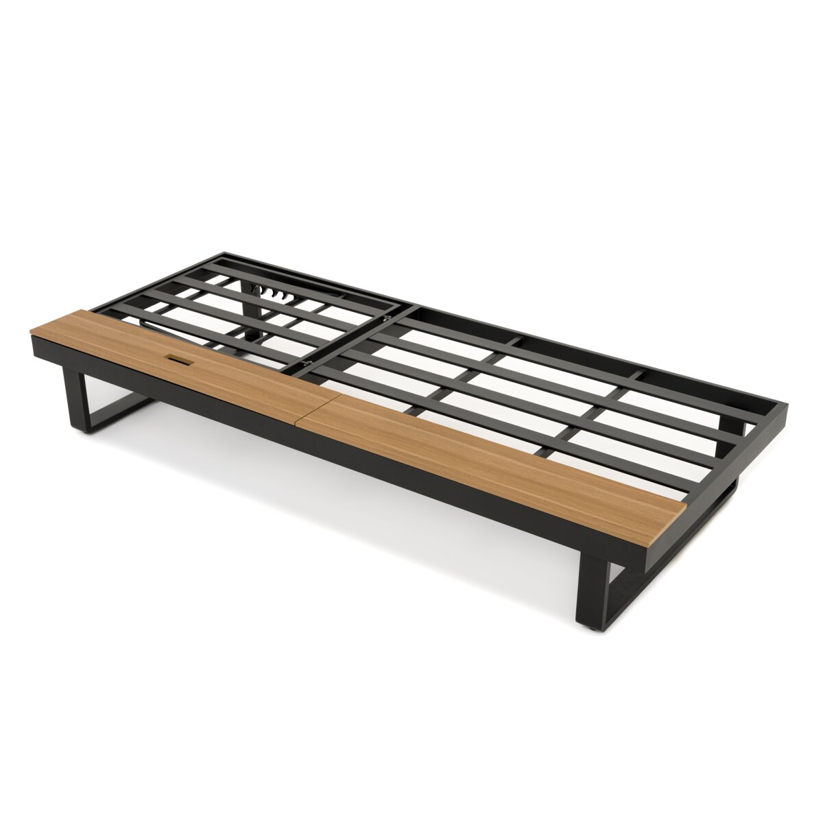 Leżak ogrodowy tarasowy z podnoszonym stolikiem aluminiowy ATOL szary