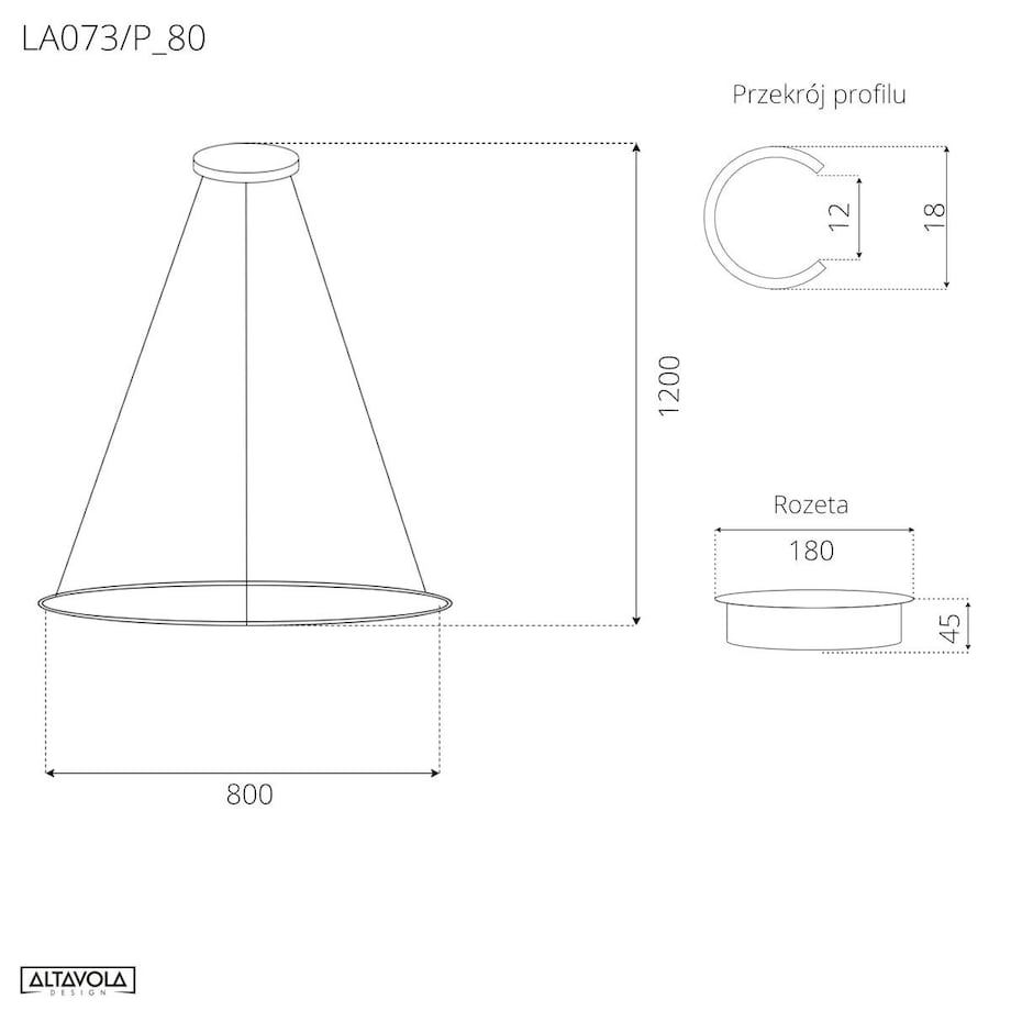 Lampa wisząca Ledowe Okręgi No.1 80cm 4k 43W czarna