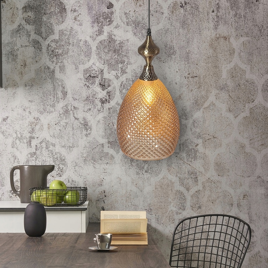 Lampa Sufitowa Wisząca Szklana Amber Bursztynowa