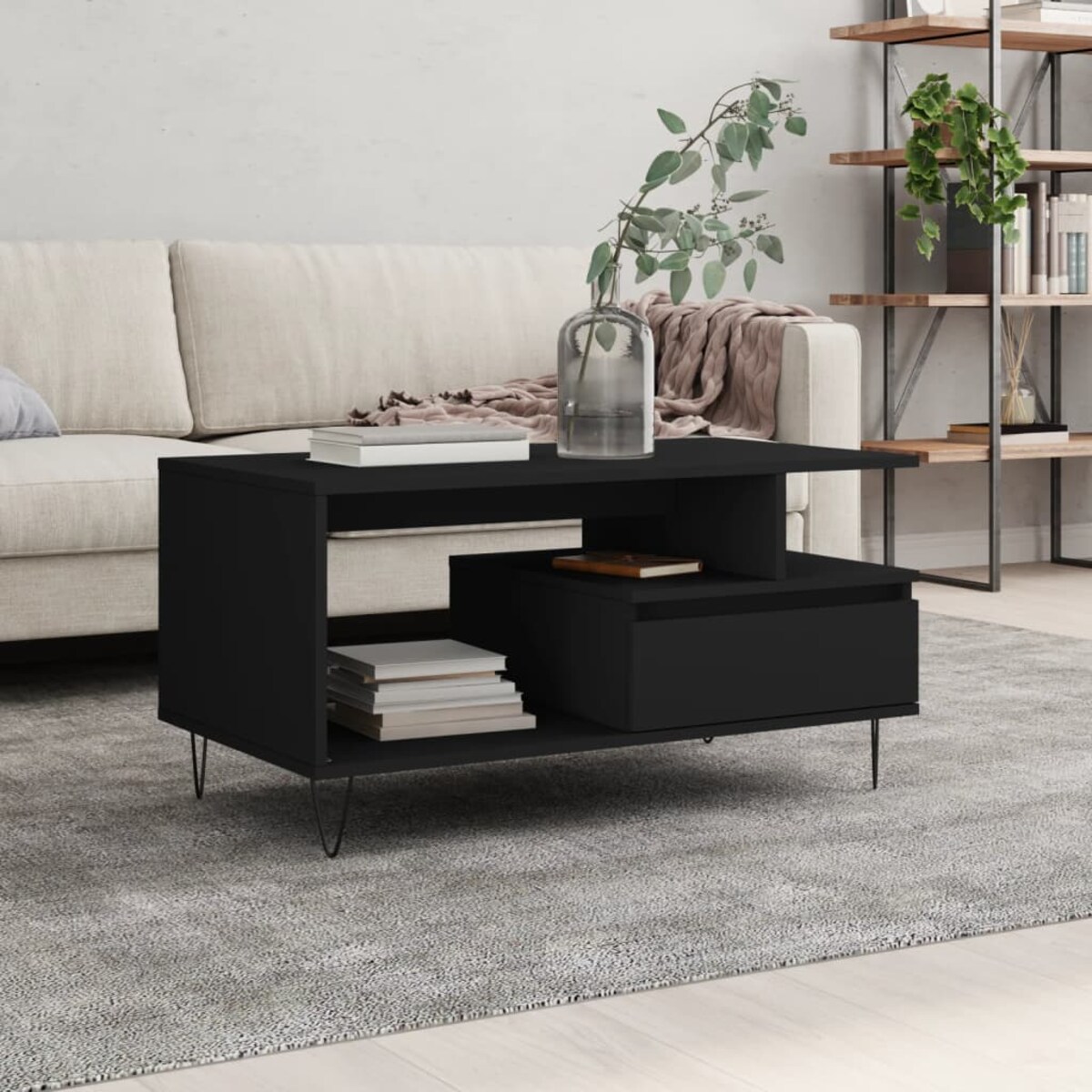 vidaXL Stolik kawowy, czarny 90x49x45 cm, materiał drewnopochodny