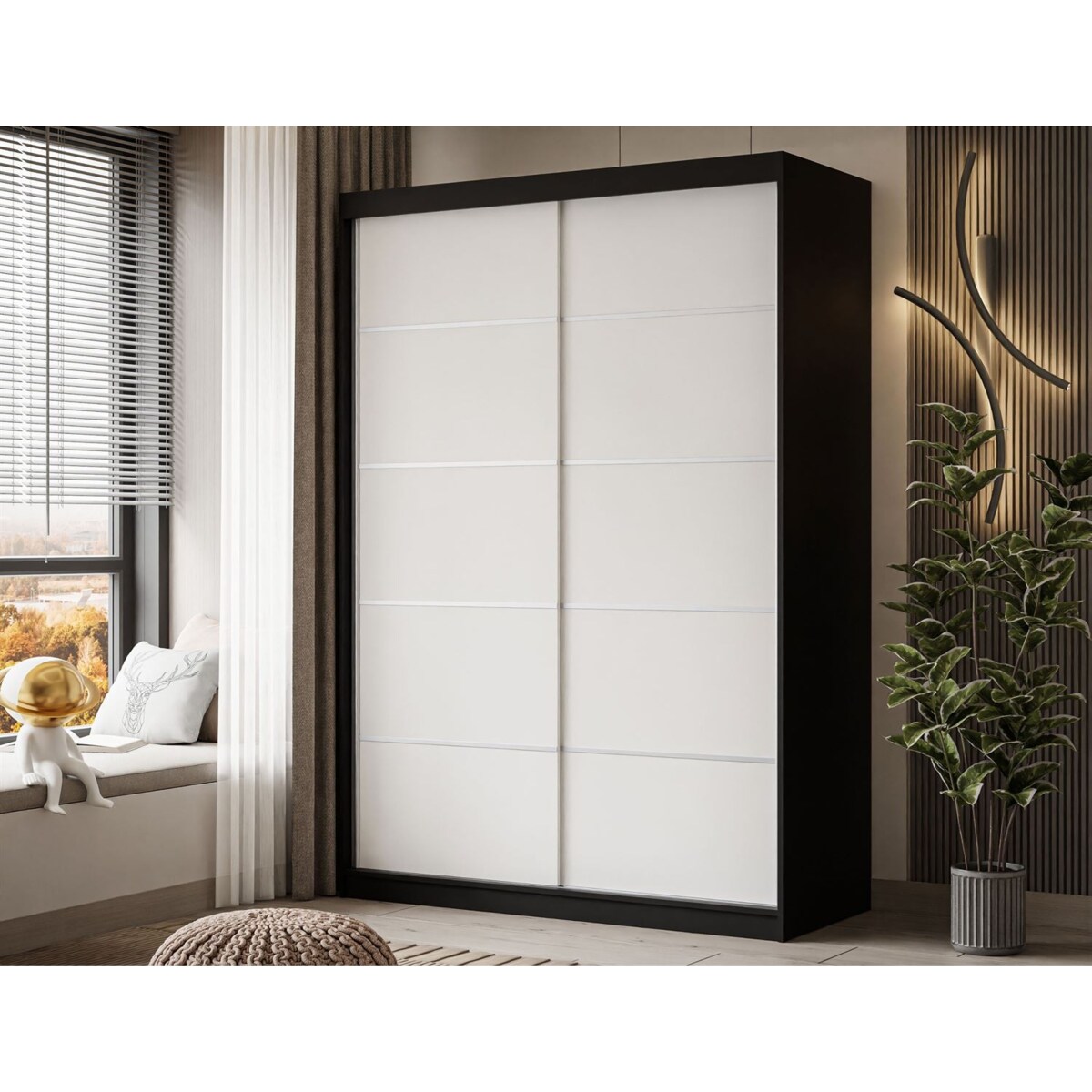 Szafa przesuwna CAMARO PLUS 150 cm, czarna / biały mat