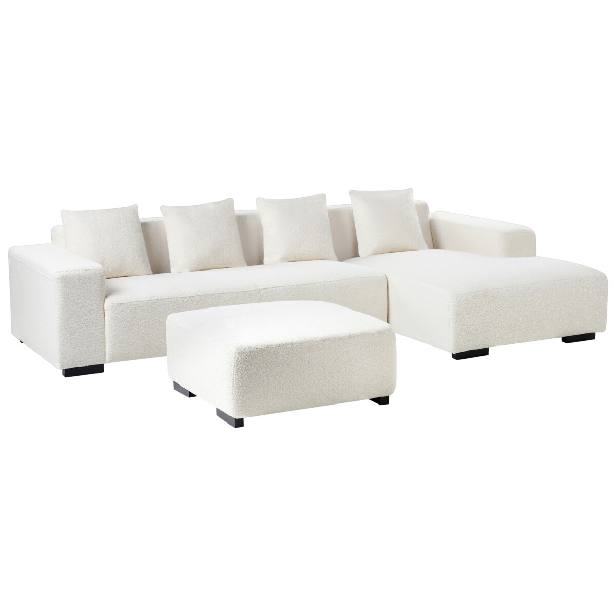 Sofa narożna z otomaną LUNGO Boucle Biały dla 4 osób Lewostronny