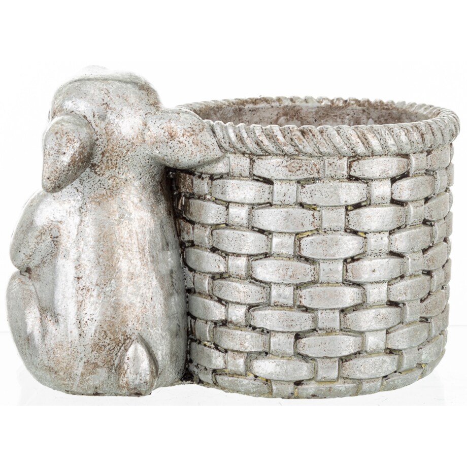 Osłonka na doniczkę - 17x24x16 cm królik i jego srebrny koszyk